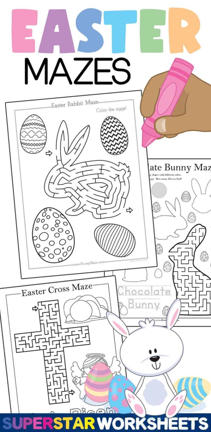 Easter Letter Maze worksheet for Pre-K students focusing on alphabet skills