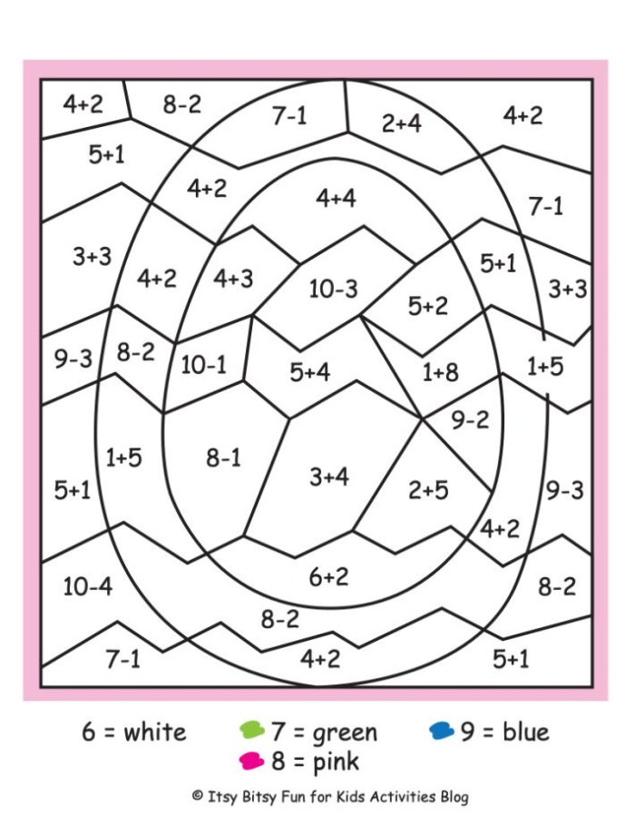 First Grade Easter-themed egg subtraction worksheet for practicing basic math skills