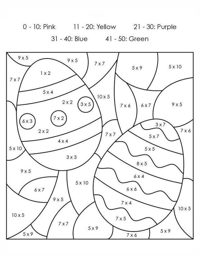 First Grade Easter Math worksheet featuring egg-themed subtraction problems