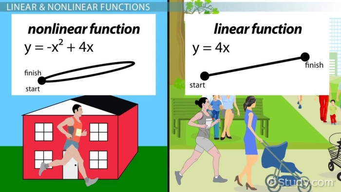 Visual guide to linear vs. nonlinear graphs and equations for students Eighth-grade algebra worksheet comparing linear and nonlinear functions