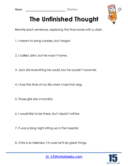 Punctuating a Pause: Commas and Dashes Worksheet Image 14 Worksheet on punctuating pauses with commas and dashes for eighth graders