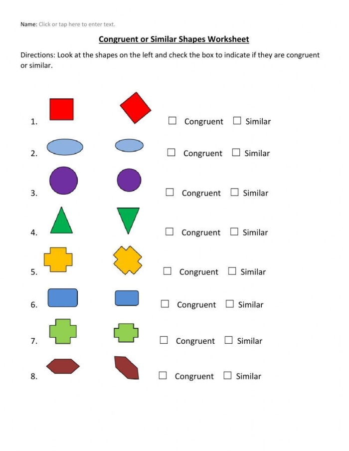 Identify Congruent Figures Using Transformations Worksheet Image 20 Eighth-grade worksheet for identifying congruent figures with transformations on a coordinate plane