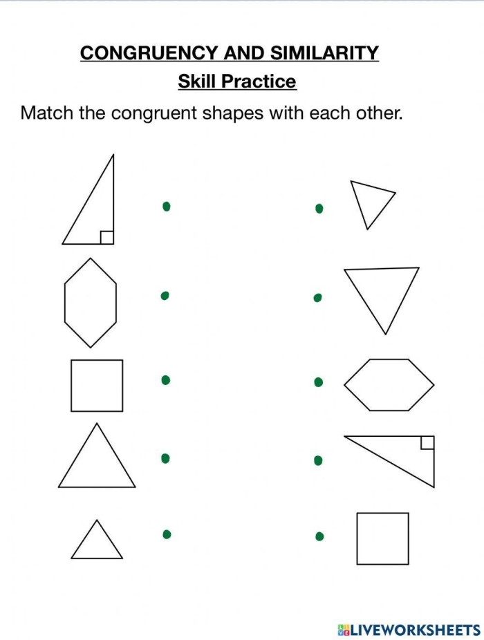 Eighth-grade worksheet titled "Identify Congruent Figures Using Transformations" image number 10 Worksheet for identifying congruent figures through transformations on a coordinate plane for eighth graders