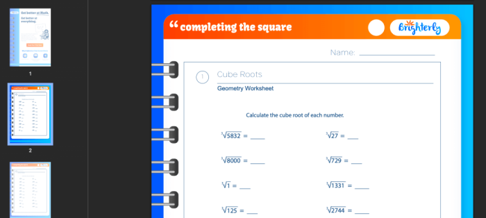 Practice problems for cube root equation solving in middle school mathematics Eighth grade student solving cubic equations with variables cubed on a math worksheet
