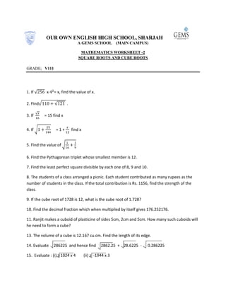 Practice problems for solving equations containing cubed variables and cube roots Eighth grade student solving cube root equations with variables on a math worksheet