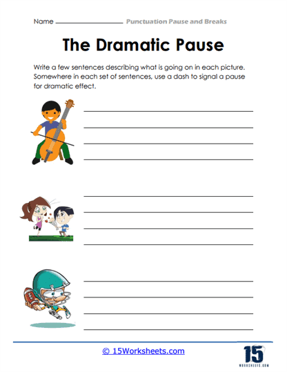 Practice placing single and double dashes to indicate breaks in sentences for grade 8 learners Eighth grade phonics worksheet focusing on using dashes to show pauses in sentences
