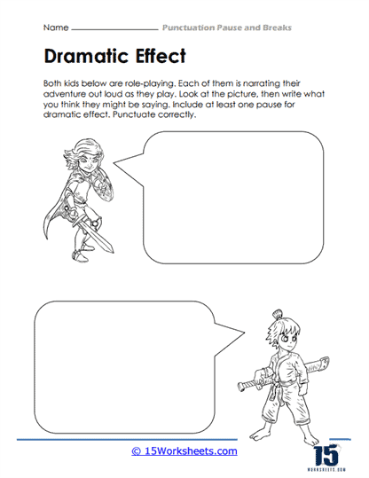 Worksheet for practicing one or two dashes to mark breaks in eighth grade phonics lessons Eighth grade phonics worksheet focused on using dashes to show pauses in sentences