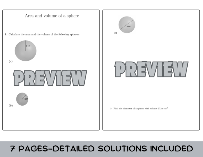 Practice sheet for finding the volume of spheres in eighth-grade math Eighth-grade geometry worksheet focused on calculating the volume of spheres