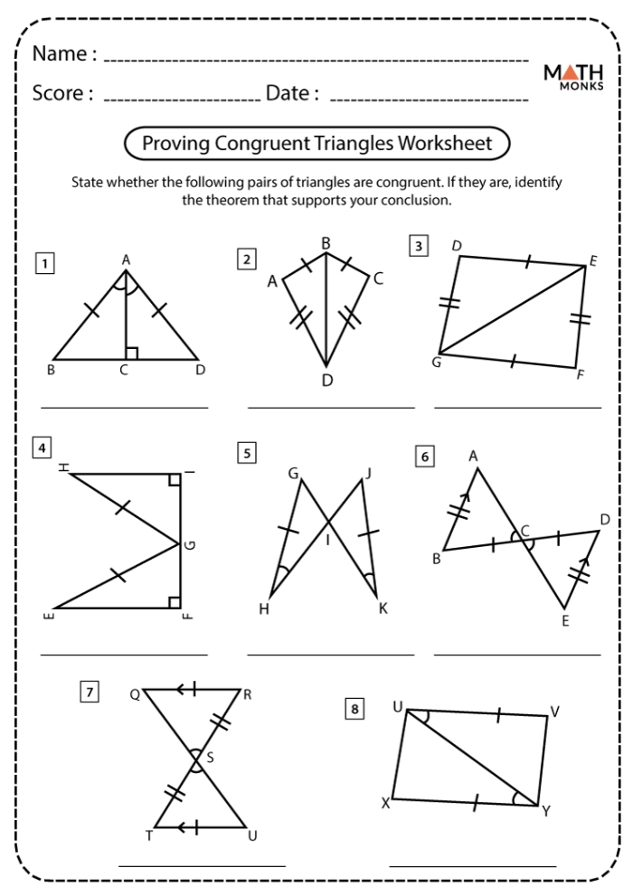 Worksheet image illustrating the concept of congruent figures through transformations Eighth-grade worksheet for identifying congruent figures and their transformations on a coordinate plane