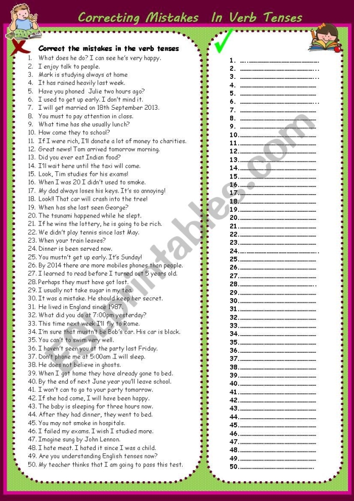 Correcting Errors in Verb Mood Worksheet for Eighth Graders Eighth grade worksheet for practicing verb mood correction in sentences