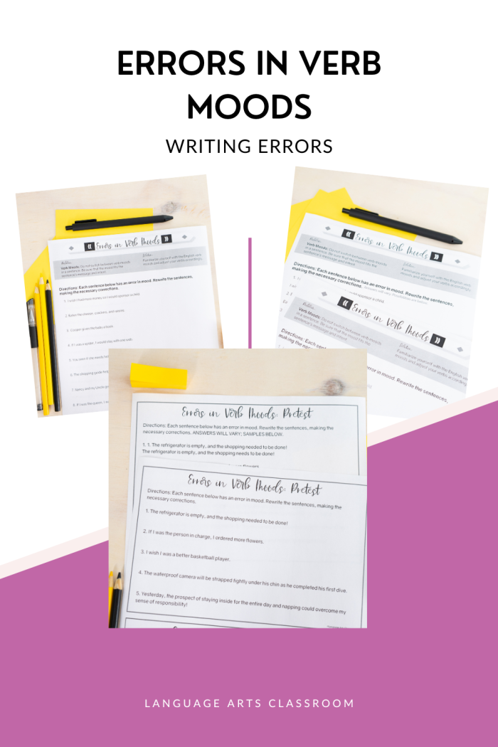 Correcting Errors in Verb Mood worksheet for eighth graders Worksheet for practicing verb mood correction in eighth grade grammar