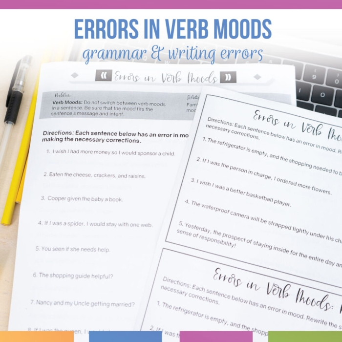 Correcting Errors in Verb Mood worksheet for grammar practice Worksheet for eighth graders focusing on correcting verb mood errors in sentences