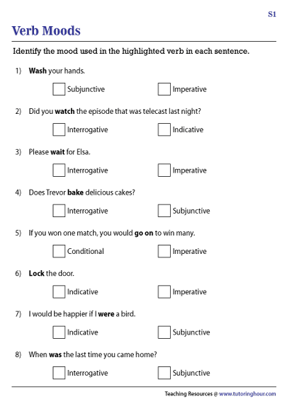 Correcting Errors in Verb Mood Worksheet for Eighth Graders Eighth grade worksheet for correcting errors in verb mood with practice sentences