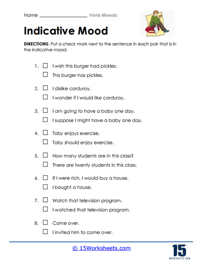 Correcting Errors in Verb Mood worksheet for eighth graders Worksheet for correcting verb mood errors in eighth-grade grammar practice