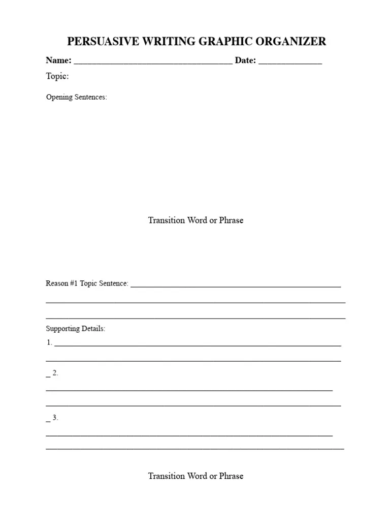 Persuasive Writing Worksheet 23 with Fractions Practice for Elementary Students Third grade persuasive writing graphic organizer template showing spaces for topic sentence, supporting reasons, and concluding sentence