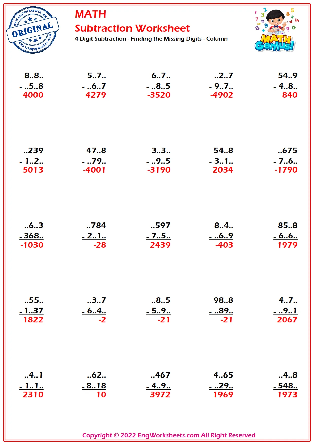 Fifth grade math worksheet showing equations with blanks for operation symbols to balance both sides