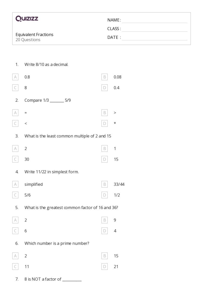 Third grade worksheet showing whole numbers represented as equivalent fractions on a number line