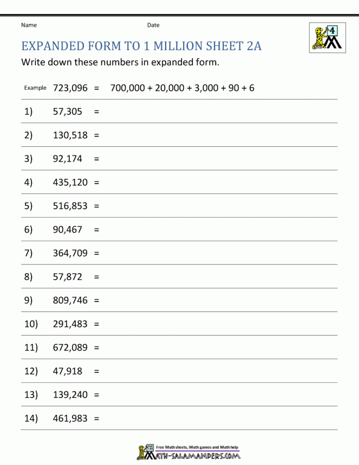 Expanded Form Practice worksheet for Fifth Grade