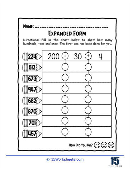 Expanded Form Practice worksheet for Fifth Grade