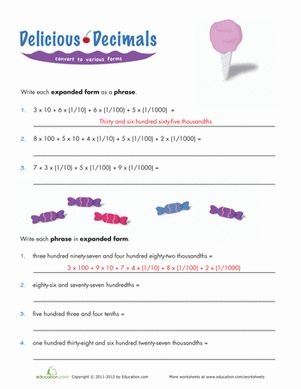 Expanded Form Practice worksheet for Fifth Grade