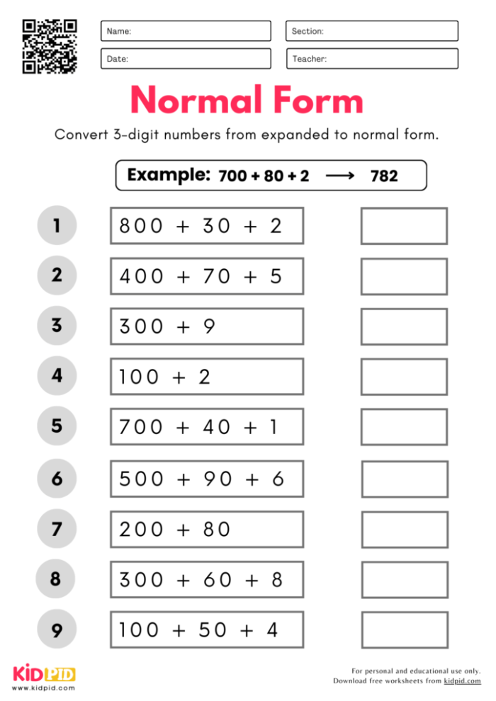 Expanded Form Practice worksheet for Fifth Grade