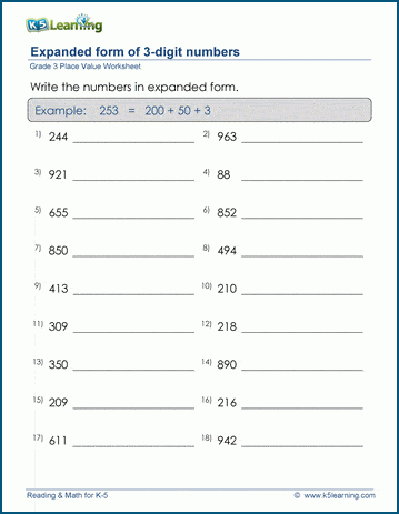 Expanded Form Practice worksheet for Fifth Grade