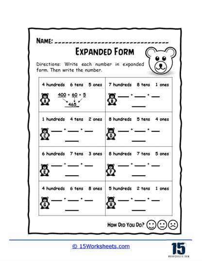 Expanded Form Practice worksheet for Fifth Grade