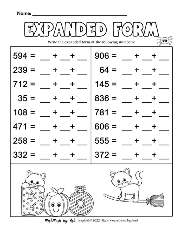Expanded Form Practice worksheet for Fifth Grade