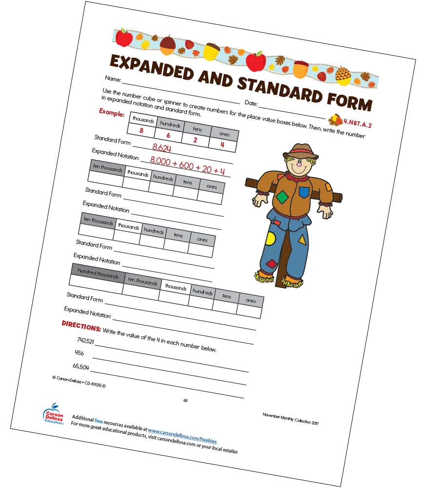 Expanded Form Practice worksheet for Fifth Grade