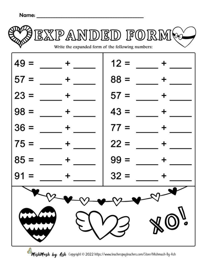 Expanded Form Practice worksheet for Fifth Grade