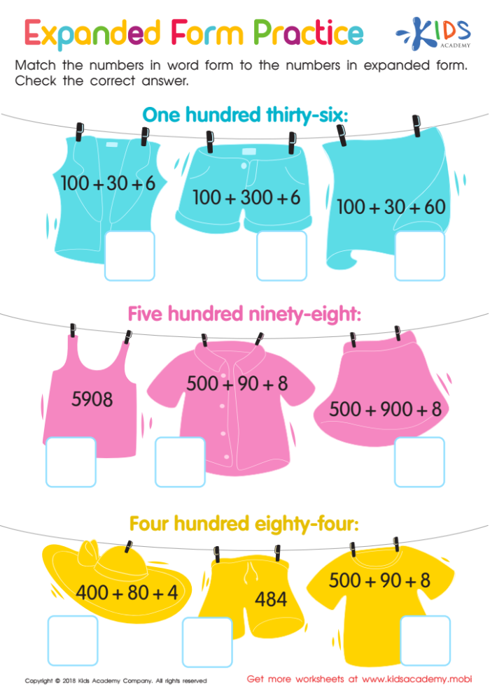 Expanded Form Practice worksheet for Fifth Grade