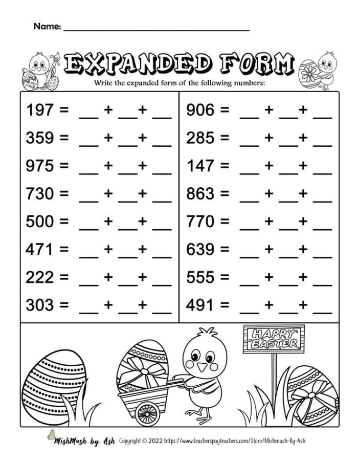 Expanded Form Practice worksheet for Fifth Grade