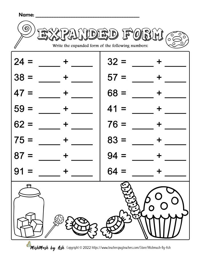 Expanded Form Practice worksheet for Fifth Grade