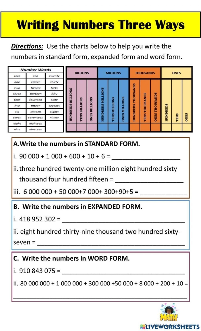 Expanded Form Practice worksheet for Fifth Grade