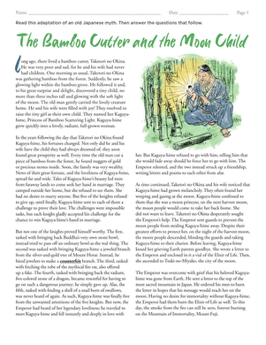 Worksheet for Extended Reading Comprehension featuring "Prince Hyacinth and the Dear Little Princess" fairy tale