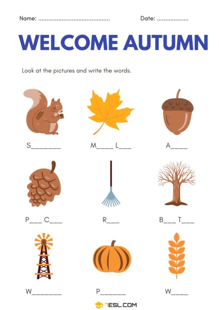 Engage your child with this autumn-themed spelling challenge for second graders, image 21 Second Grade Autumn Spelling worksheet featuring a fun activity with misspelled fall-themed words