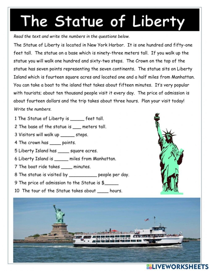 Second Grade German worksheet featuring the Statue of Liberty for family heritage discussion