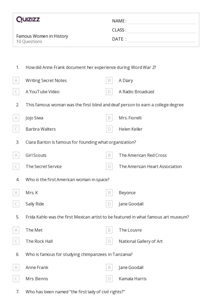 Famous Women in History Matching Activity for Elementary Students Fifth grade history worksheet showing portraits of famous American women matched with their historical accomplishments and contributions