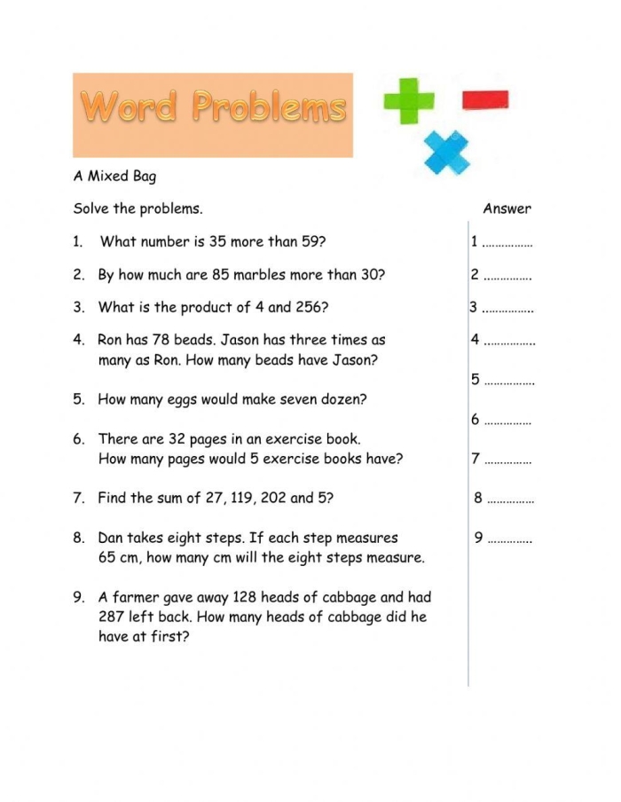 First Grade Word Problem Challenge worksheet featuring farm-themed two digit addition and subtraction
