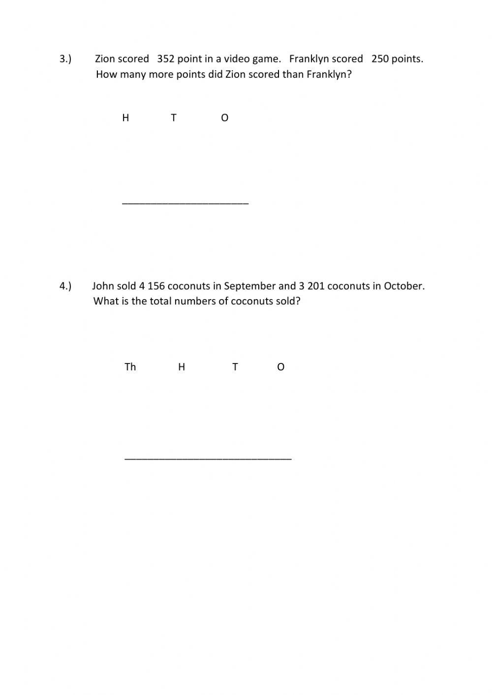 First Grade Word Problem Challenge worksheet featuring two digit addition and subtraction with a farm theme