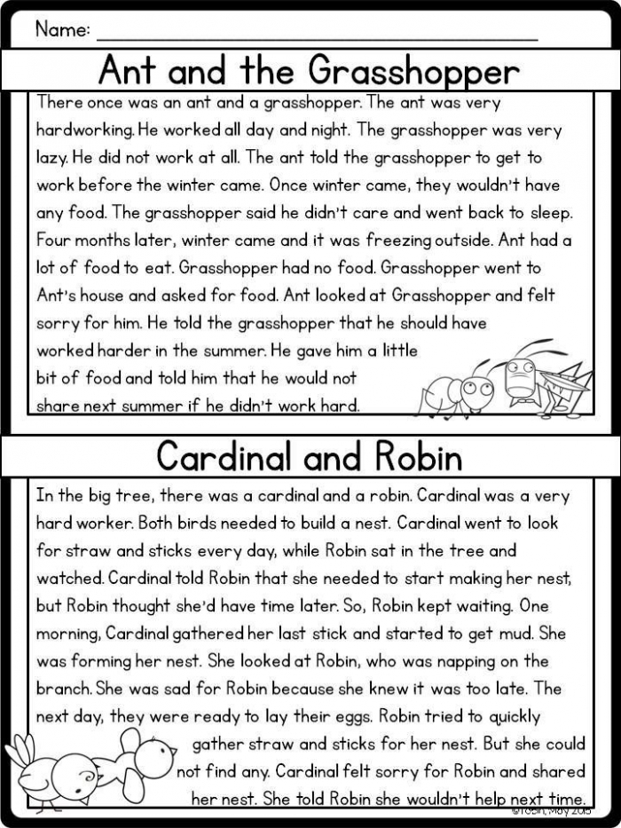 Worksheets for Comparing Story Elements in Third Grade Fiction