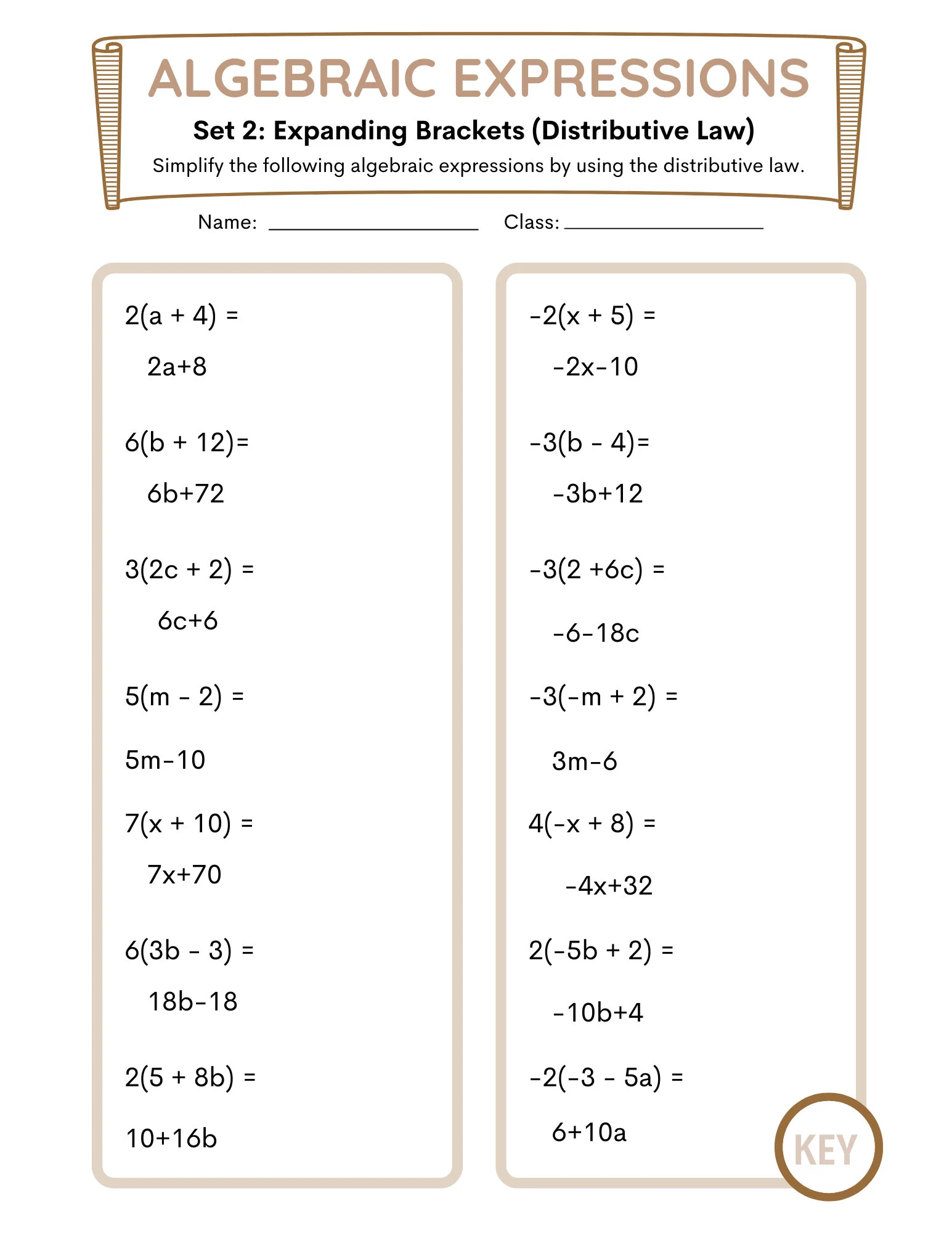 Fifth grade student working on division problems in an Algebraic Expressions worksheet