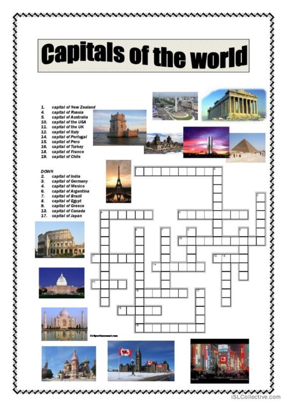 Fifth grade students engaging with a Capital Crossword worksheet focused on state capitals