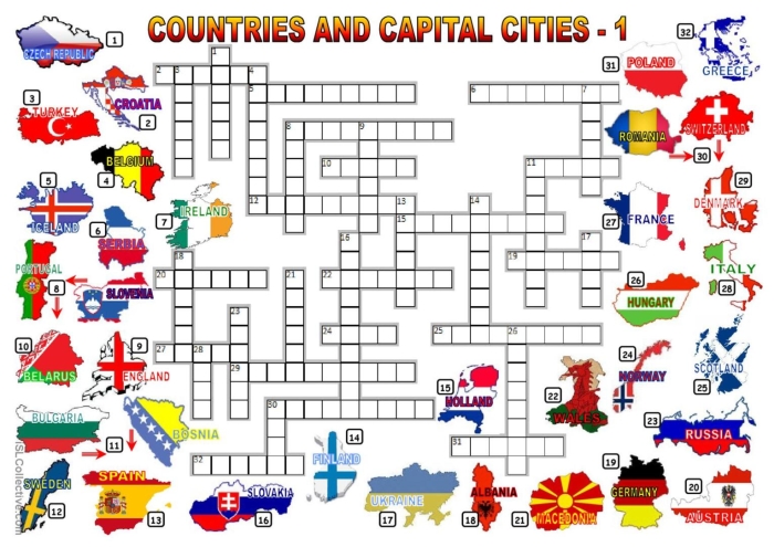 Crossword puzzle featuring state capitals for geometry practice
