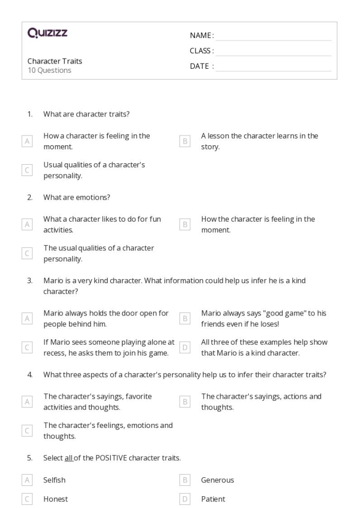 Character traits comparison worksheet for fifth graders with a focus on alphabet skills, image 4 Fifth grade worksheet for comparing personal and others' character traits in an alphabet-themed activity