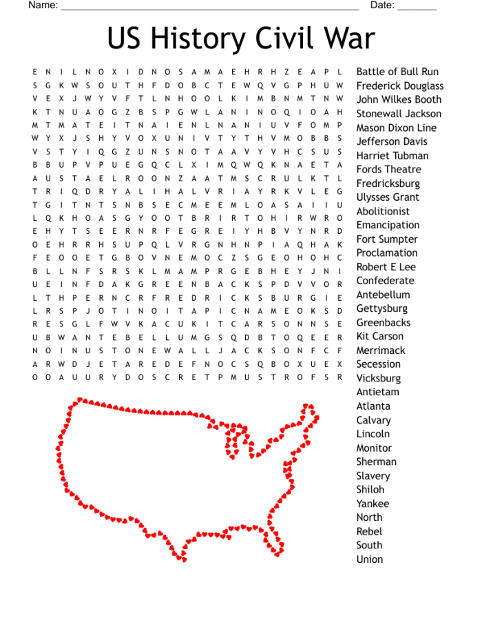 Civil War Word Search activity for middle school focusing on important military leaders Fifth grade Civil War generals word search worksheet featuring key historical figures