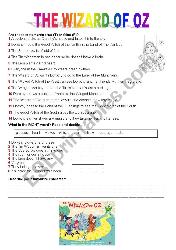 Fifth grade worksheet focusing on The Wonderful Wizard of Oz passage analysis and related questions Fifth grade students working on analyzing a passage from The Wizard of Oz in a reading comprehension worksheet