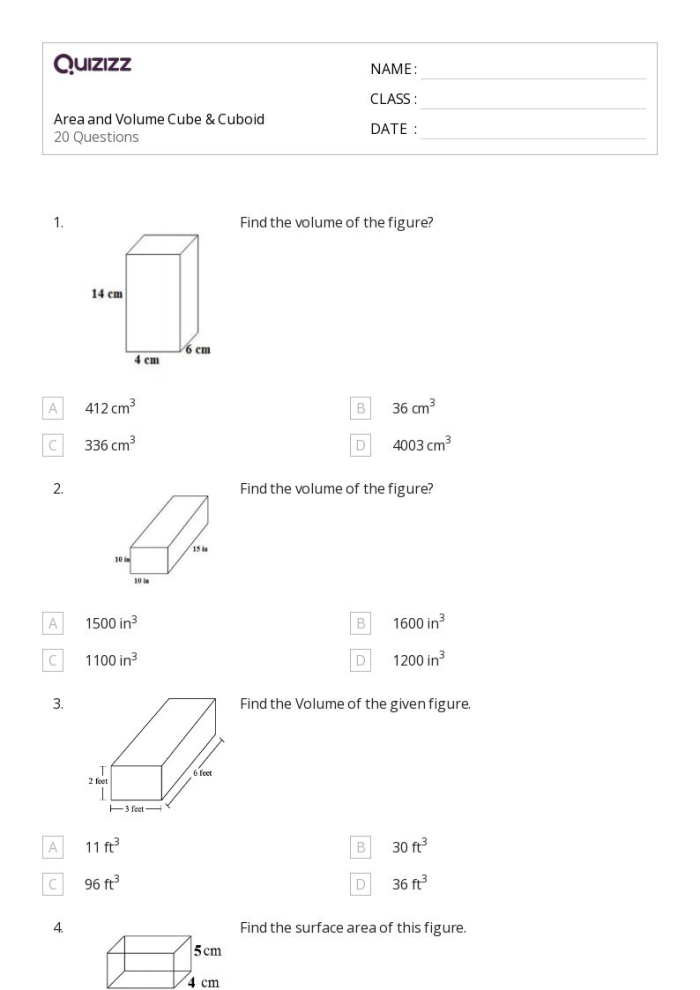 Worksheet showing students calculating the volume of rectangular prisms using cubic units