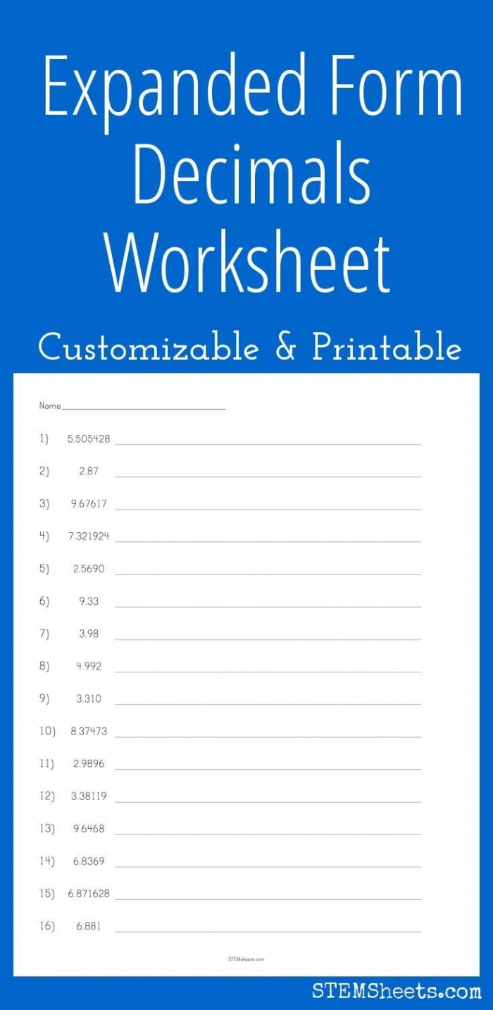 Decimals in Expanded Form worksheet for fifth-grade students focusing on addition concepts