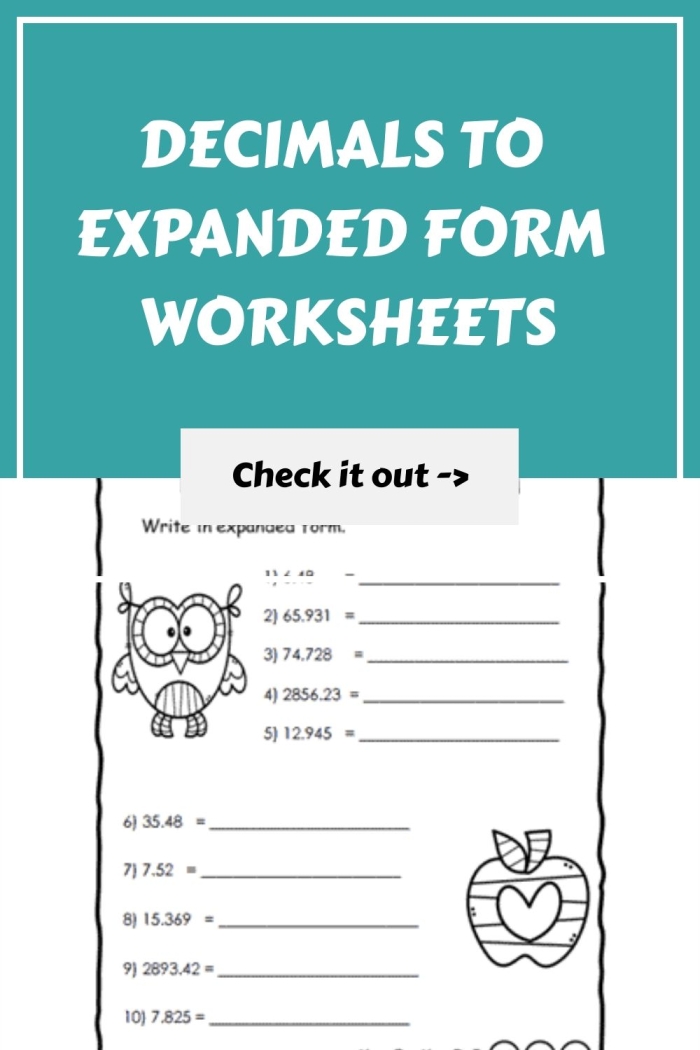 Worksheet illustrating decimals in expanded form for fifth graders